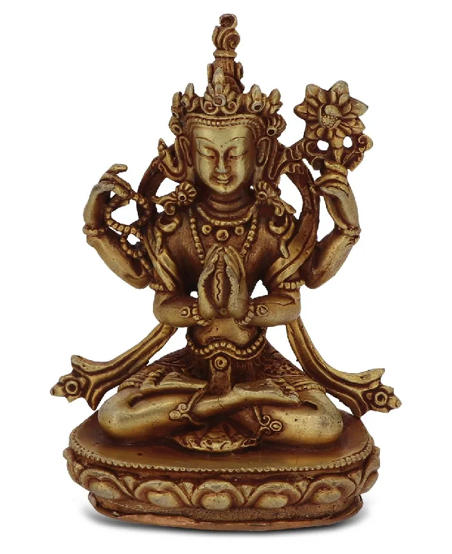 Elegant velvet wall shelf-Tibetan Gold Plated Copper Brass Alloy Intricate Avalokiteshvara Statue