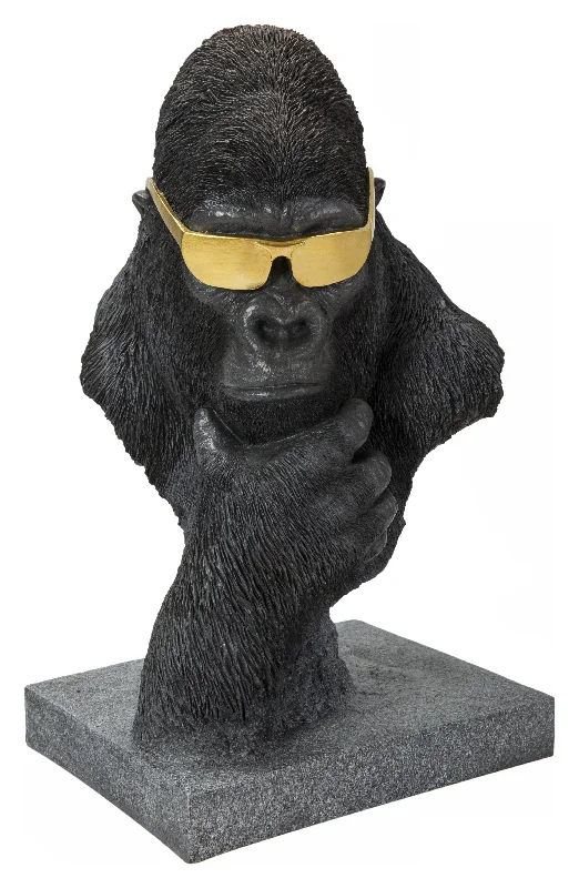 Minimalist gray wall shelf-Gorilla Head With Golden Glasses