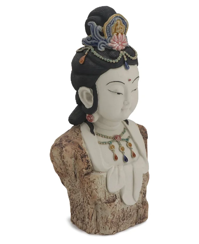 Modern brass wall shelf-Hand-Painted Bejeweled Premium Kuan Yin Statue