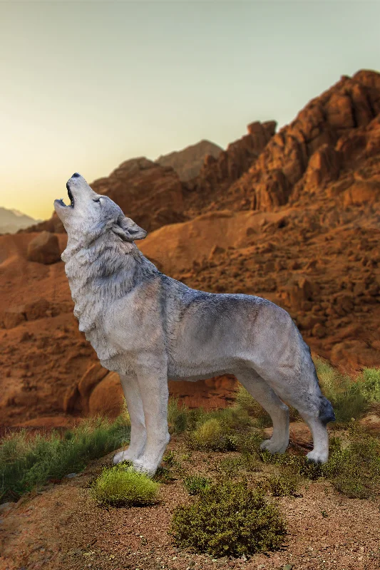 Unique farmhouse table runner-Hi-Line Exclusive - Standing Howling Gray Wolf Statue