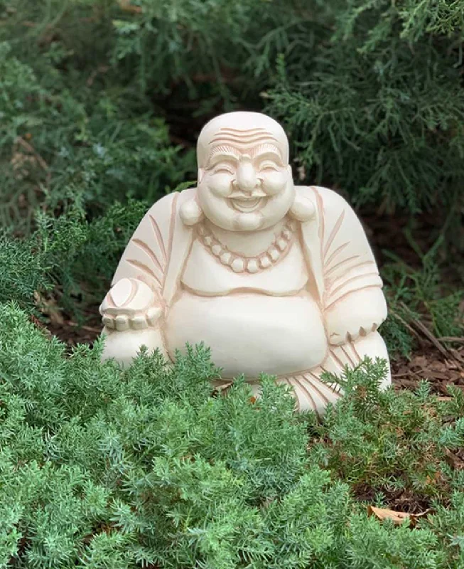 Rustic cedar wall art-Indoor Outdoor Sitting Happy Buddha Statue