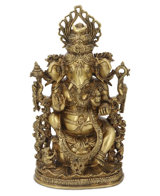 Unique farmhouse wall art-Intricate Brass Ganesh Statue, 14.5 Inches High