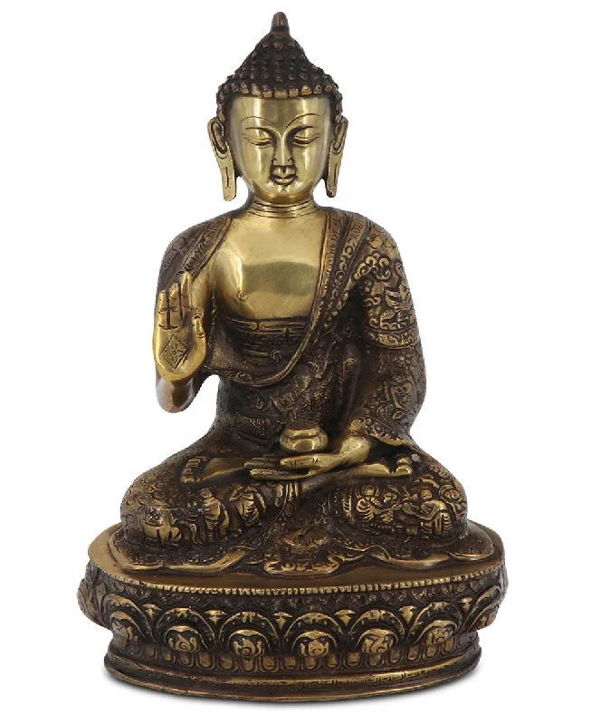 Small rattan wall tapestry-Intricate Life of Buddha Brass Statue, 12 Inches High