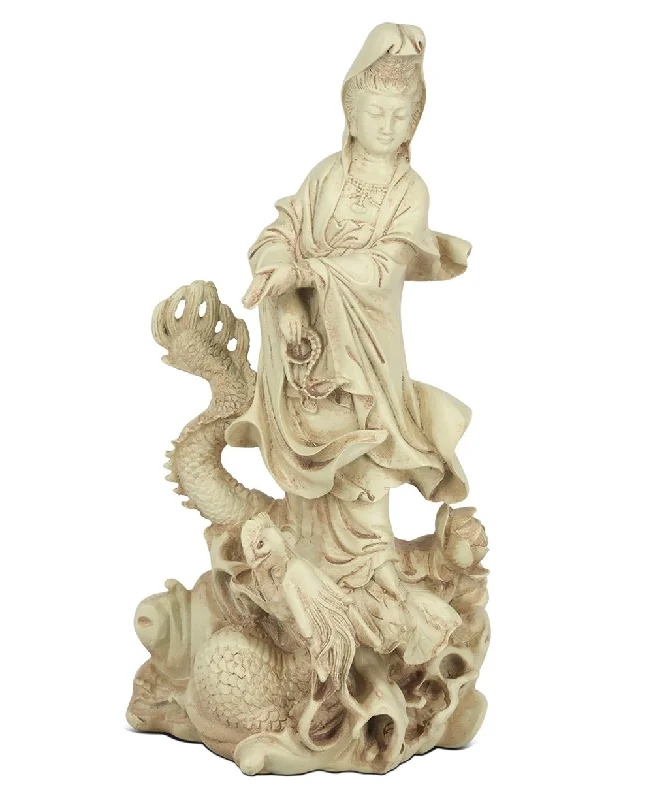 Modern brass wall art-Kuan Yin on Dragon Statue