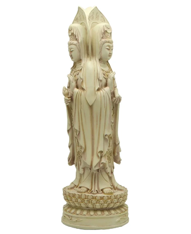 Modern brass table clock-Kuan Yin Standing in Different Poses, Three Sided Statue