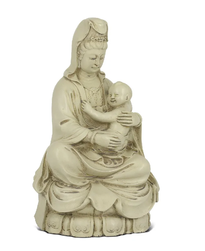 Elegant velvet sofa pillow-Kuan Yin With Baby Statue