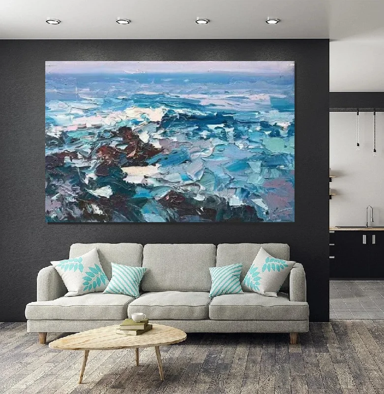 Unique mid-century wall vase-Landscape Canvas Paintings, Seascape Painting, Acrylic Paintings for Living Room, Abstract Landscape Paintings, Seascape Big Wave Painting, Heavy Texture Canvas Art