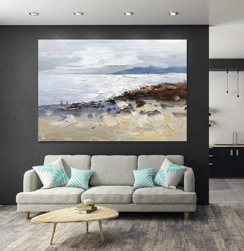 Small iron wall art-Landscape Paintings for Living Room, Landscape Canvas Paintings, Abstract Landscape Paintings, Seashore Beach paintings, Heavy Texture Canvas Art