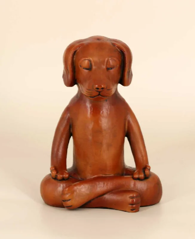 Elegant silk table coaster-Meditating Dog Statue in Rich Mahogany Tone