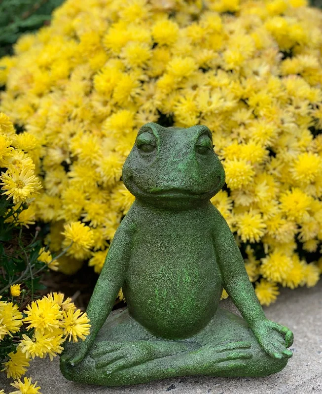 Contemporary ceramic wall tile-Meditating Yoga Frog Indoor Outdoor Statue