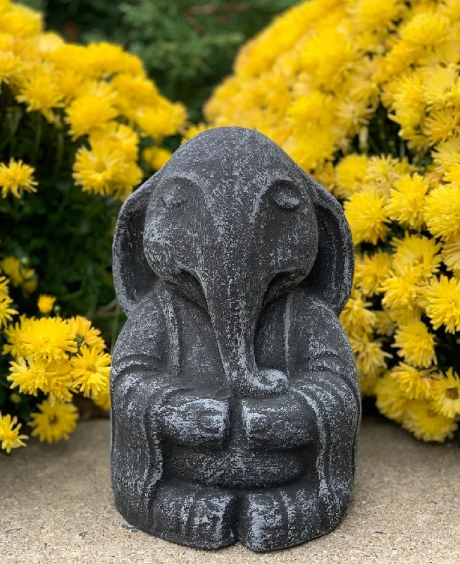 Handcrafted wooden bowl set-Meditating Zen Elephant Garden Statue