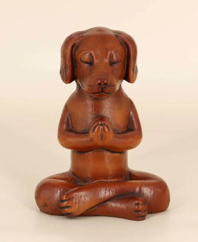 Modern steel photo frame-Namaste Dog Statue in Rich Mahogany Tone