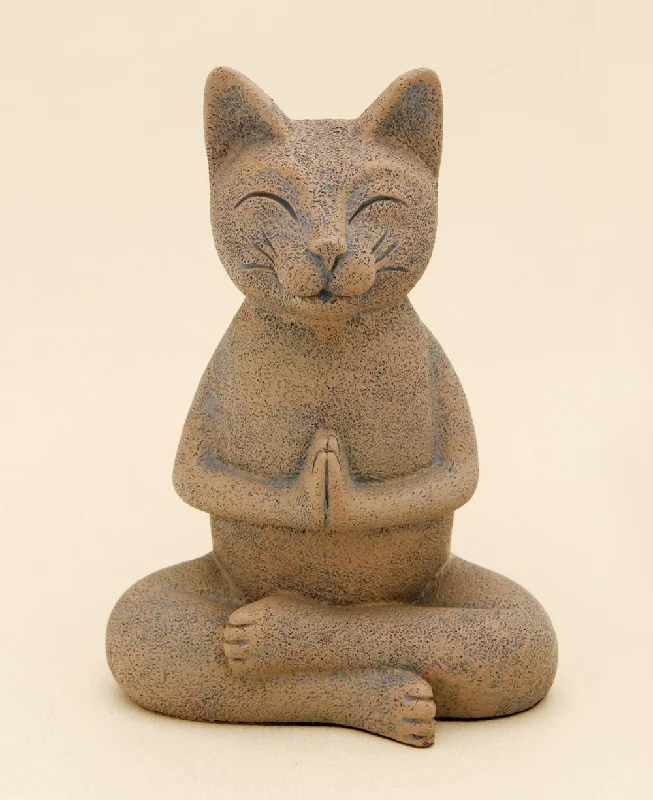 Handcrafted jute wall art-Namaste Yogi Meditating Cat Statue, Textured Clay Finish