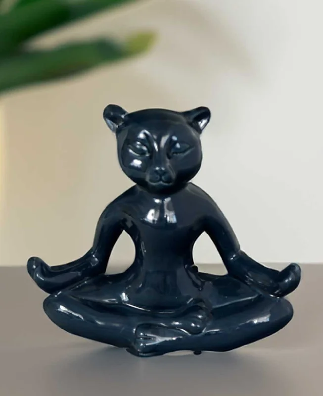 Large abstract wall hook-Navy Blue Ceramic Meditating Yoga Cat