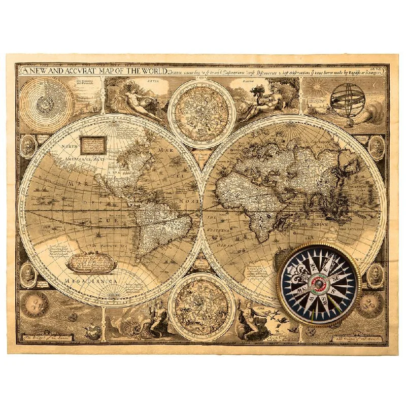 Handcrafted jute table tray-Pitaara Box 1626 Old Map Unframed Canvas Painting