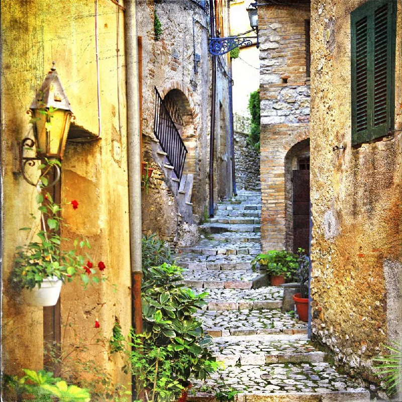 Elegant silk wall art-Pitaara Box Charming Old Streets Of Italian Villages Unframed Canvas Painting