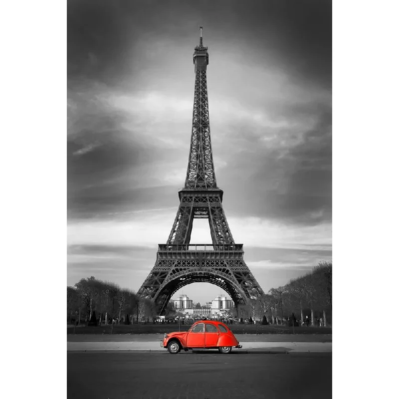 Handmade bamboo table lamp-Pitaara Box Eiffel Tower & Old Red Car Paris Canvas Painting Synthetic Frame