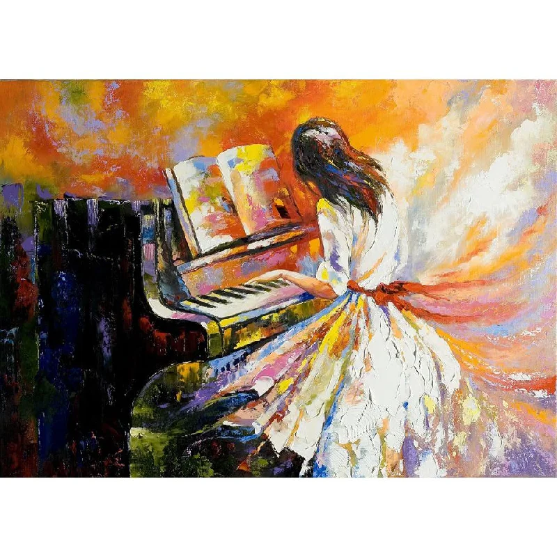 Unique farmhouse wall shelf-Pitaara Box Girl Playing On The Piano Unframed Canvas Painting