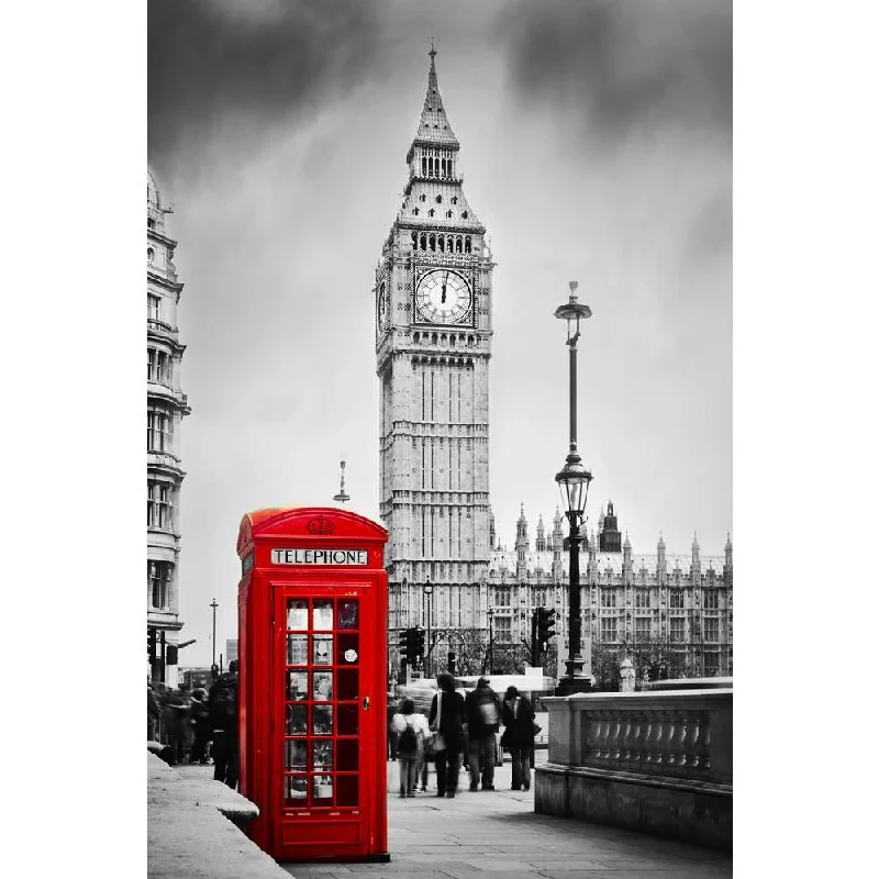 Handcrafted jute shelf decor-Pitaara Box Red Telephone Booth & Big Ben In London England UK D1 Canvas Painting Synthetic Frame