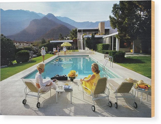 Small iron decorative hook-Poolside Glamour On Wood by Slim Aarons