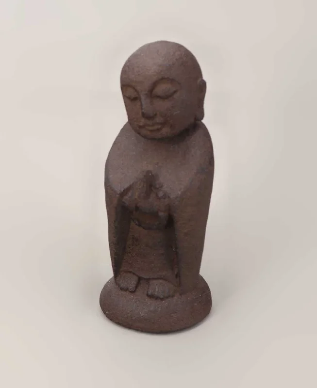 Contemporary ceramic wall art-Praying Pose Cast Stone Garden Jizo Statue, 8 Inches