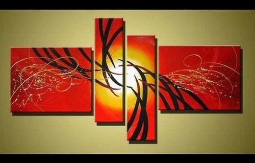 Elegant linen wall hanging-Red Abstract Art, 4 Piece Canvas Art, Acrylic Painting for Sale, Contemporary Art