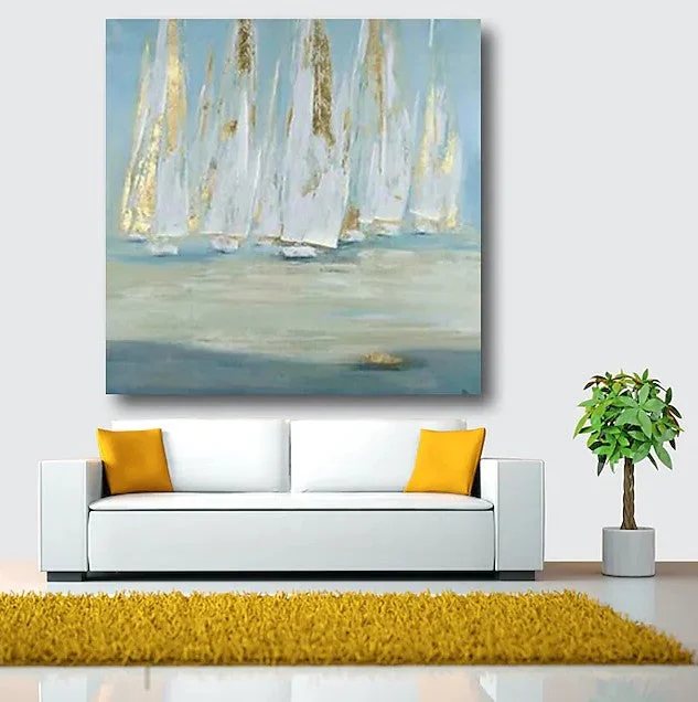 Vintage silver wall lantern-Easy Painting Ideas for Bedroom, Sail Boat Paintings, Acrylic Painting on Canvas, Large Acrylic Canvas Painting, Oversized Canvas Painting for Sale