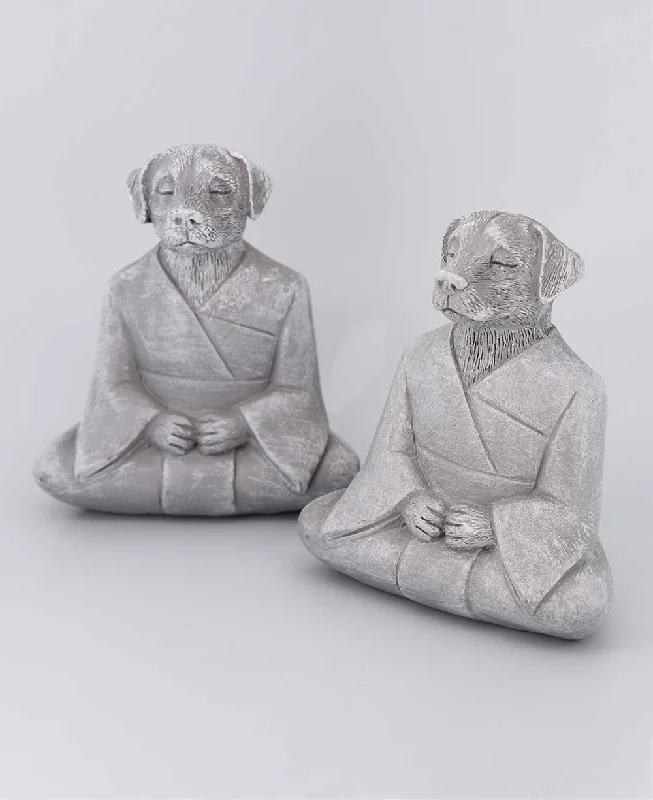 Unique mid-century wall shelf-Set of 2 Tranquil Resin Meditating Dog Statues