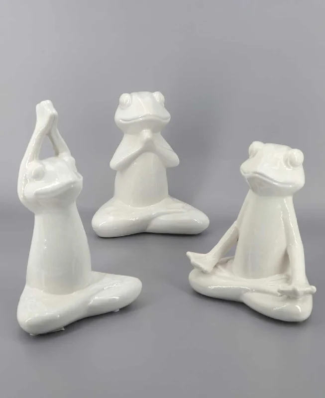 Elegant crystal vase centerpiece-Set of 3 Yoga Frog Ceramic Figurines