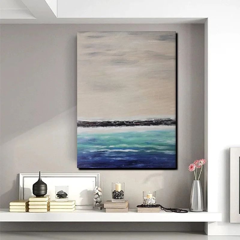 Modern geometric wall plaque-Simple Modern Art, Seascape Canvas Painting, Living Room Wall Art Ideas, Landscape Acrylic Paintings, Large Paintings for Dining Room