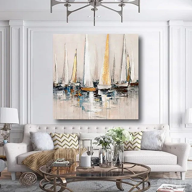 Minimalist white wall hook-Acrylic Painting on Canvas, Simple Painting Ideas for Dining Room, Sail Boat Paintings, Modern Acrylic Canvas Painting, Oversized Canvas Painting for Sale