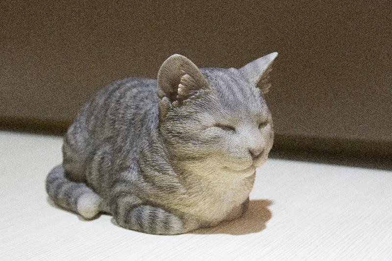 Unique mid-century vase holder-Sleeping Grey Tabby Cat Statue