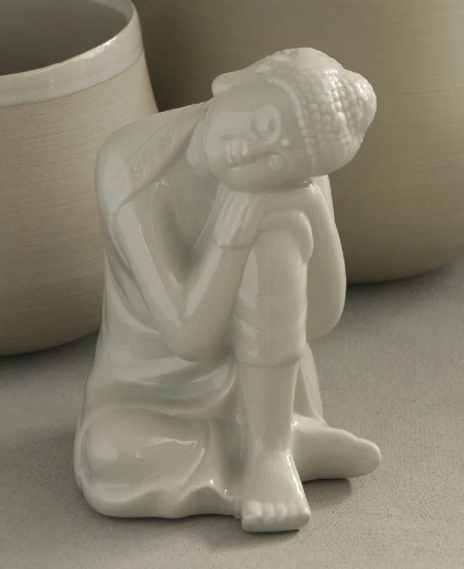 Contemporary matte wall art-Small Resting Buddha Ceramic Statue