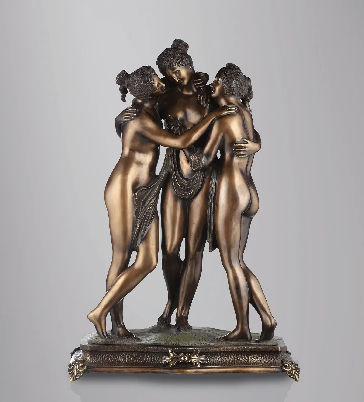 Rustic pine shelf unit-The Three Graces Bronze Statue (Canova)