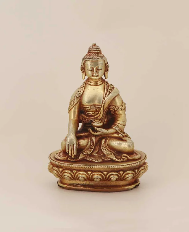 Contemporary matte wall art-Tibetan Gold Plated Copper Brass Alloy Intricate Shakyamuni Buddha Statue