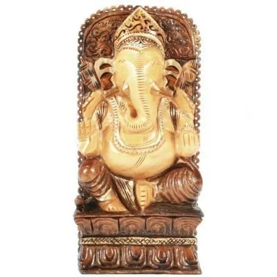 Small iron wall mirror-Two Toned Hand Carved Wood Ganesha Statue