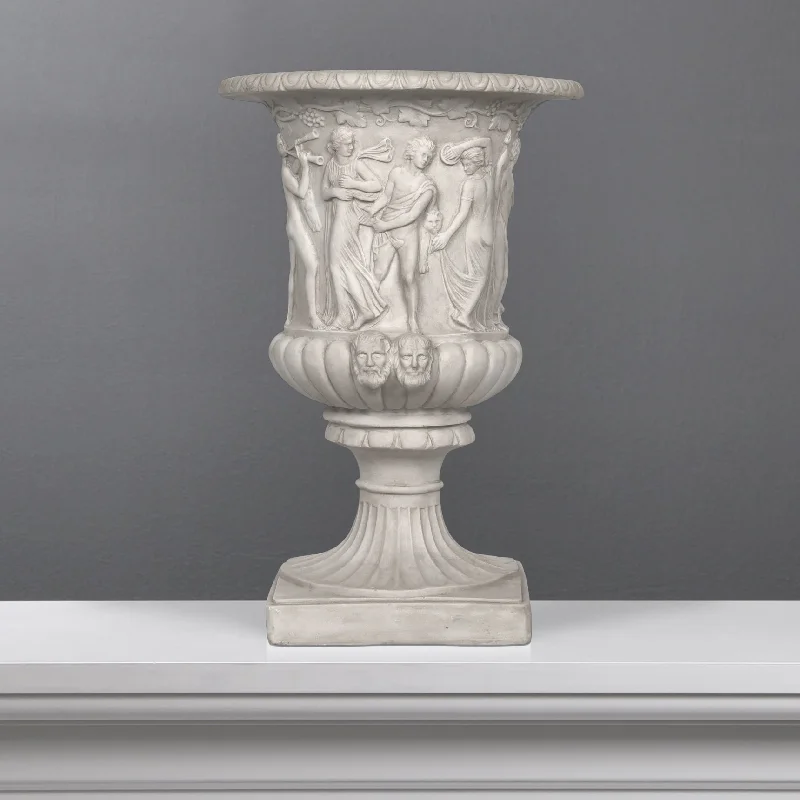 Minimalist beige wall shelf-Urn Planter with Bacchic Scene