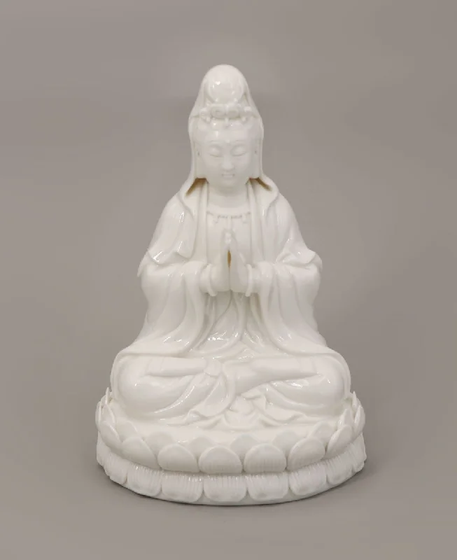 Contemporary ceramic wall tapestry-White Porcelain Praying Kuan Yin Statue, 6.5 Inches