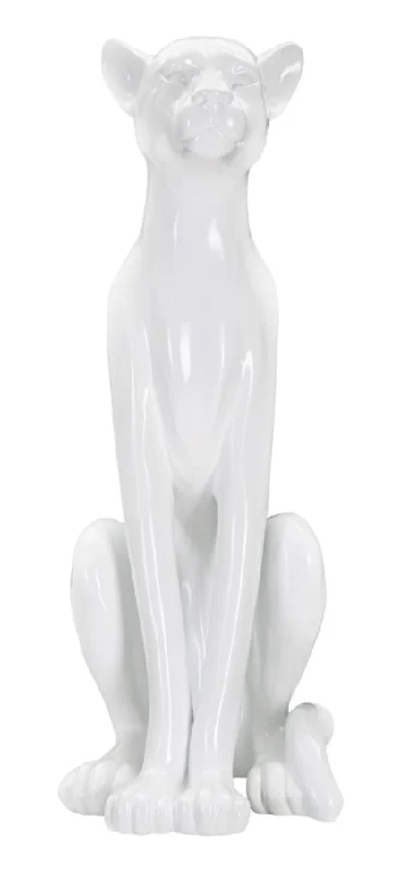 Contemporary glass wall ornament-White Sitting Leopard Sculpture (Modern Decoration)