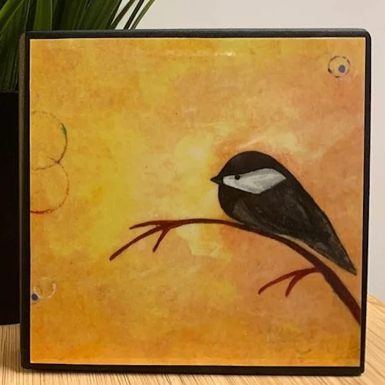 Unique industrial table mat-Yellow Chickadee Plaque