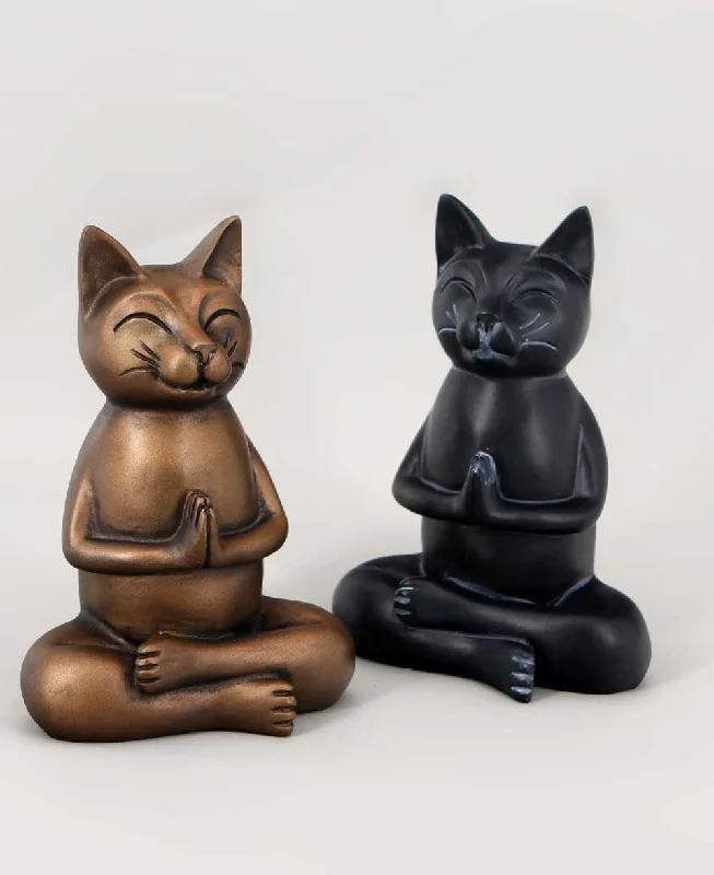 Contemporary matte wall art-Zen Meditating Namaste Cat Statues