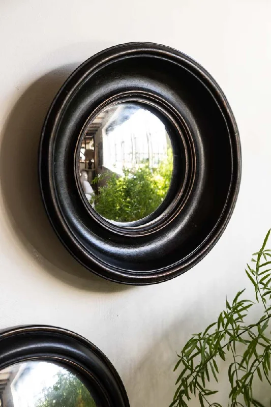 Contemporary ceramic wall art-Antique Black Deep Framed Small Convex Mirror