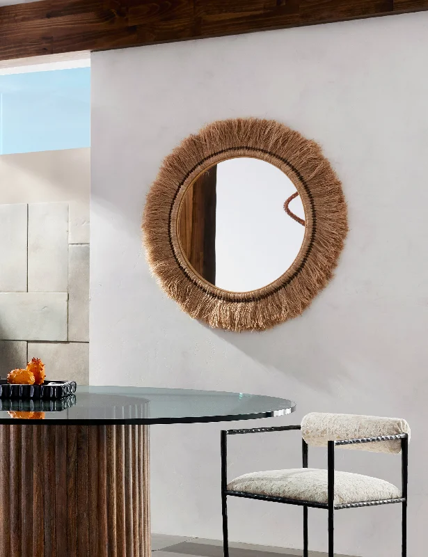 Handmade bamboo wall art-Arteriors Kai Round Mirror