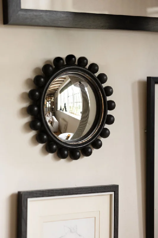 Vintage silver wall vase-Black Bobbin Convex Mirror