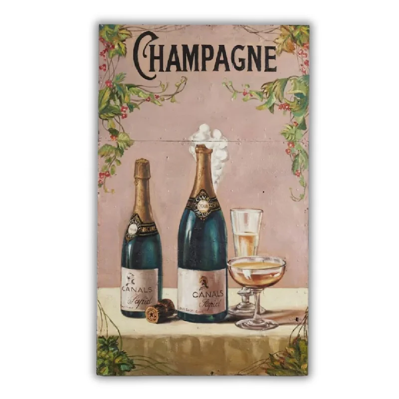 Handcrafted jute shelf decor-Champagne Toast Oil Paint Metal Wall Art