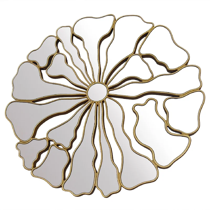 Small rattan wall vase-Decorative Round Wall Mirror with Gold Frame - Unique and Modern Design