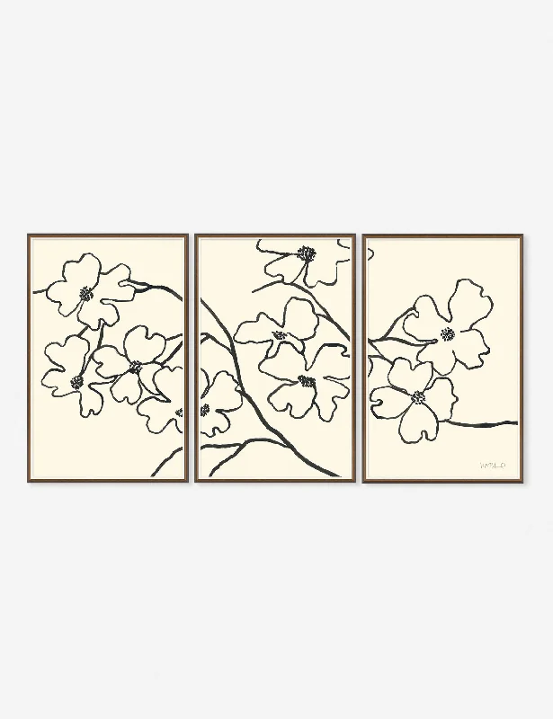 Contemporary glass wall shelf-Dogwood Wall Art by Susan Hable (Set of 3)