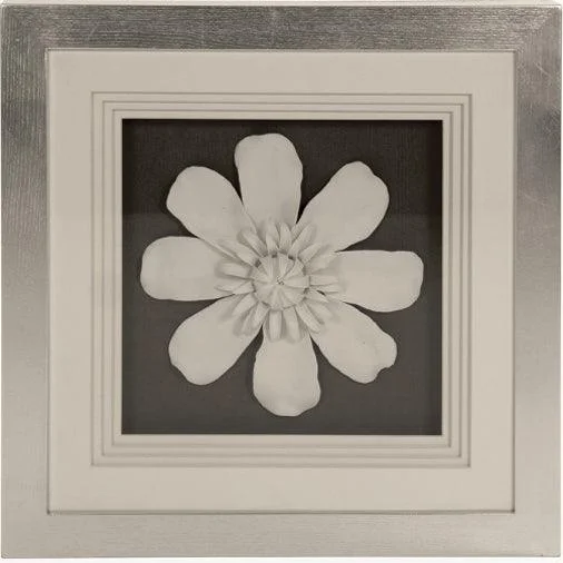 Handmade wooden wall vase-Framed White Ceramic Flower Art