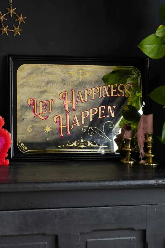 Modern brass wall art-Let Happiness Happen Mirror Wall Art