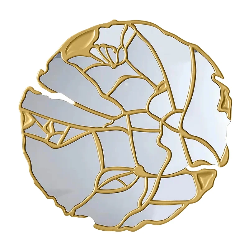 Large abstract table tray-Round Wall Mirror with Gold Frame - Unique and Modern Design